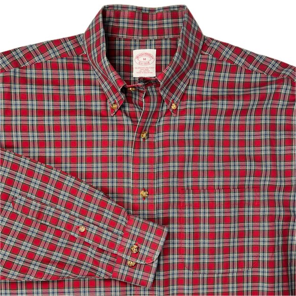 Brooks Brothers Casual Shirt Non-Iron Red Plaid Long-Sleeve Button-Down Sz M - Picture 1 of 10
